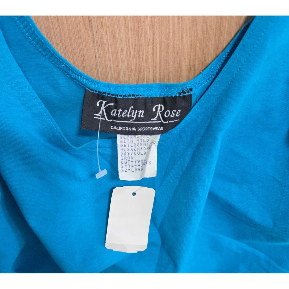 Katelyn Rose Vintage Turquoise Blue Scoop Neck Tank Top Womens Large Made in USA - Picture 2 of 4